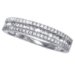 Cubic Zirconia Wedding Band Sterling Silver Baguette and Round