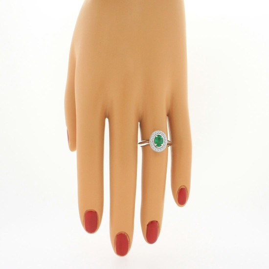 Genuine Emerald Diamond Engagement Ring 14Kt White Gold