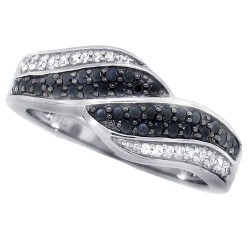 Cubic Zirconia Fashion Band Sterling Silver Black and White