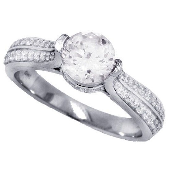 Cubic Zirconia Solitaire Engagement Ring Sterling Silver 