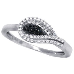 Black and White CZ Right Hand Fashion Ring Sterling Silver