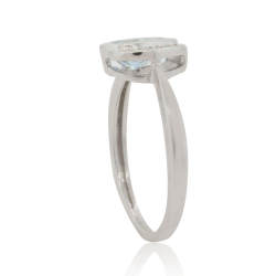 Bezel Set Pear Aquamarine and Diamond Ring 14Kt White Gold