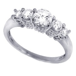 Cubic Zirconia 5 Stone Diamond Engagement Ring Sterling Silver