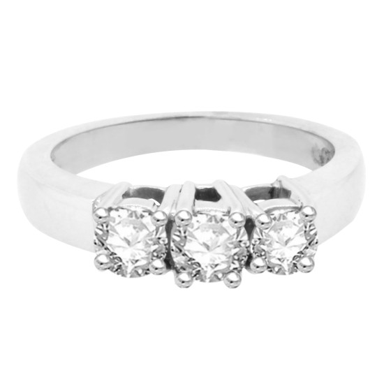 1 carat Three Stone Diamond Engagement Ring 14Kt White Gold