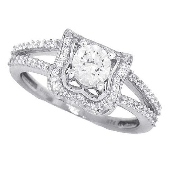 Cubic Zirconia Engagement Ring Sterling Silver Rhodium Plated