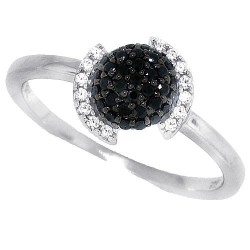 Black and White CZ Cluster Ring Sterling Silver Rhodium Plated