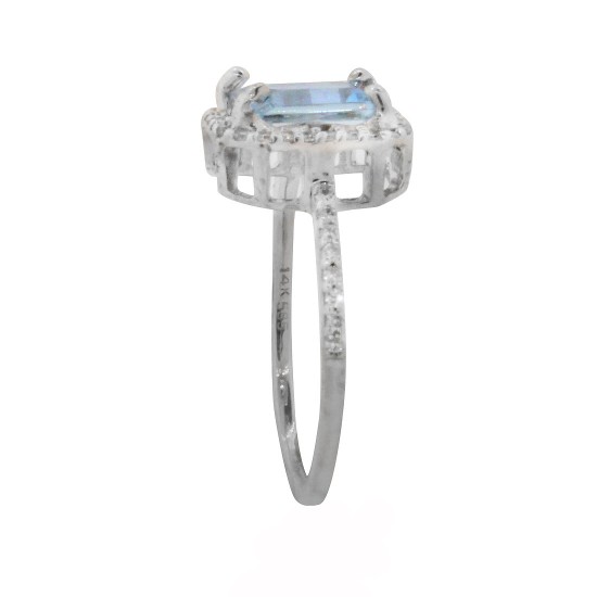 Emerald Cut Aquamarine and Diamond Halo Ring 10Kt White Gold