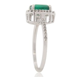 Emerald Cut Genuine Emerald Diamond Halo Ring 14Kt White Gold