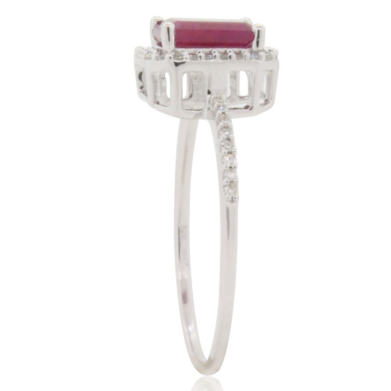 Emerald Cut Ruby Diamond Engagement Ring 10Kt White Gold