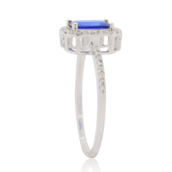 Emerald Cut Sapphire Diamond Halo Ring 14Kt White Gold