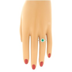 Emerald And Diamond Halo Ring in 10kt White Gold  