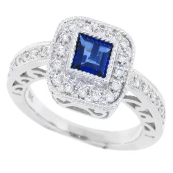 Princess Cut Sapphire Diamond Engagement Ring 14Kt Gold
