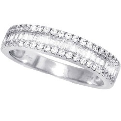 Baguette and Round CZ Wedding Band Sterling Silver