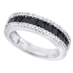 Black and White CZ Wedding Band Sterling Silver Princess Cut