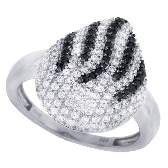Cubic Zirconia Fashion Ring Sterling Silver Black and White