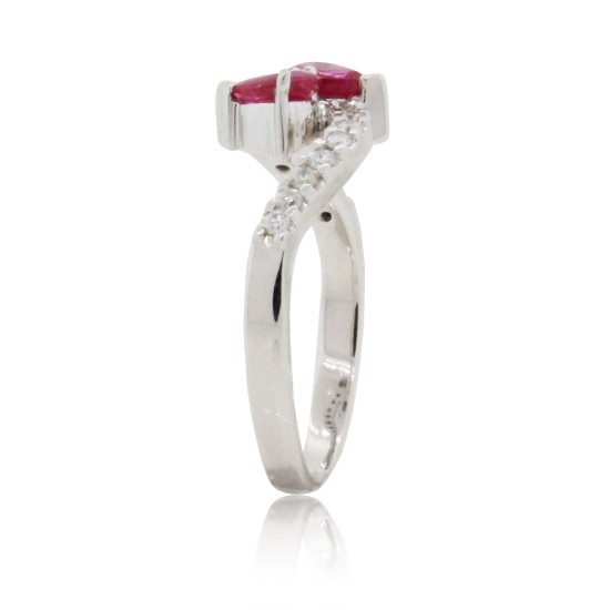 14kt White Gold Pear Shaped Ruby and Diamond Ring  
