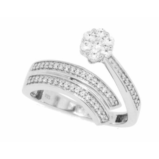 Cubic Zirconia Cluster Fashion Ring Sterling Silver 