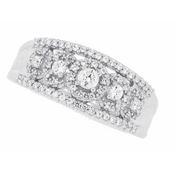 Five Stone Cubic Zirconia Halo Band Sterling Silver Wide