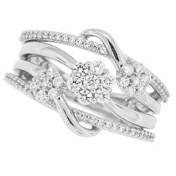 Cubic Zirconia Wide Right Hand Band Sterling Silver 