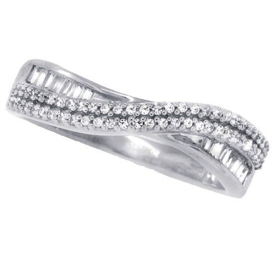 Cubic Zirconia Wedding Band Sterling Silver Baguette and Round
