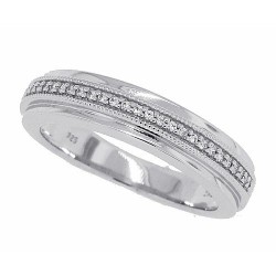 Cubic Zirconia Wedding Band Sterling Silver with Milgrain