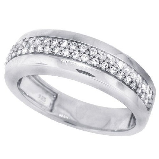 Cubic Zirconia Wedding Band Sterling Silver 