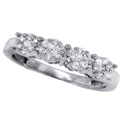 Flower Cluster Cubic Zirconia Wedding Band Sterling Silver 