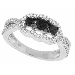Black and White CZ Three Stone Engagement Ring Sterling Silver