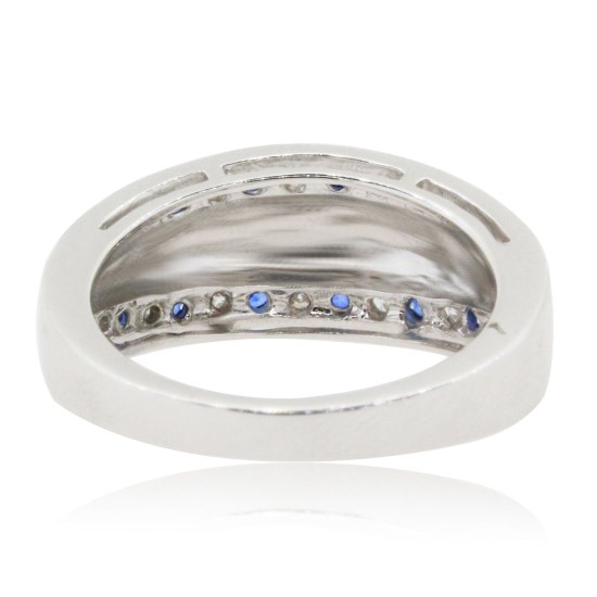 14Kt White Gold Sapphire Diamond Band Satin Finish