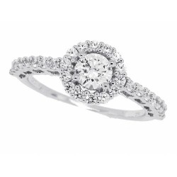 Cubic Zirconia Solitaire Halo Engagement Ring Sterling Silver 