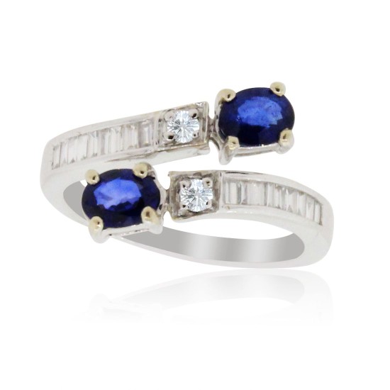  Sapphire Diamond Ring 14Kt Gold Channel Set Bypass Design