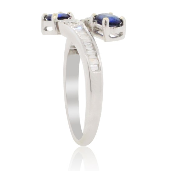  Sapphire Diamond Ring 14Kt Gold Channel Set Bypass Design