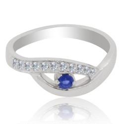 Sapphire and Diamond Right Hand Ring 14Kt White Gold