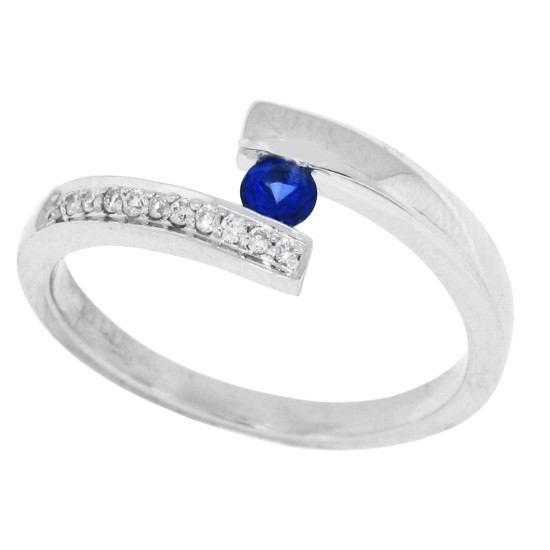 Sapphire and Diamond Right Hand Ring 14Kt White Gold