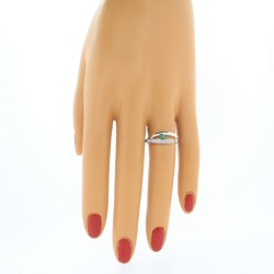 Genuine Emerald Diamond Right Hand Ring 14Kt White Gold