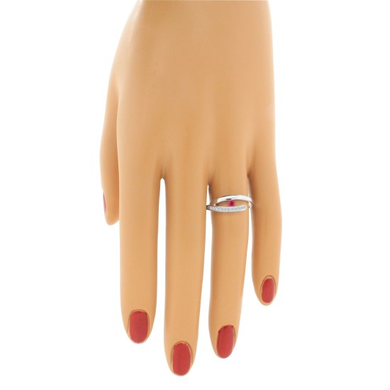 Genuine Ruby Diamond Right Hand Ring 14Kt White Gold