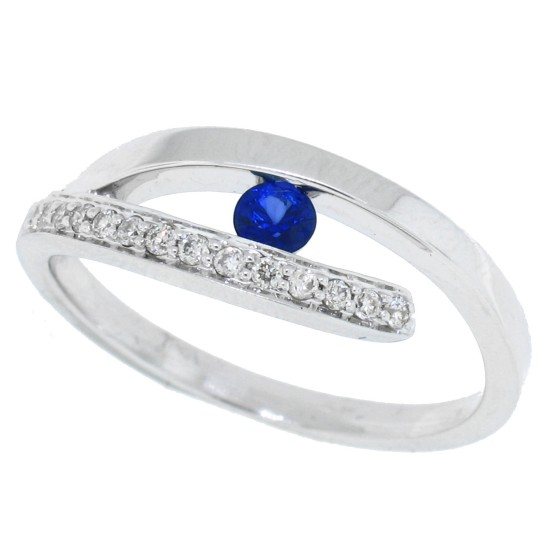 Genuine Sapphire Diamond Right Hand Ring 14Kt White Gold