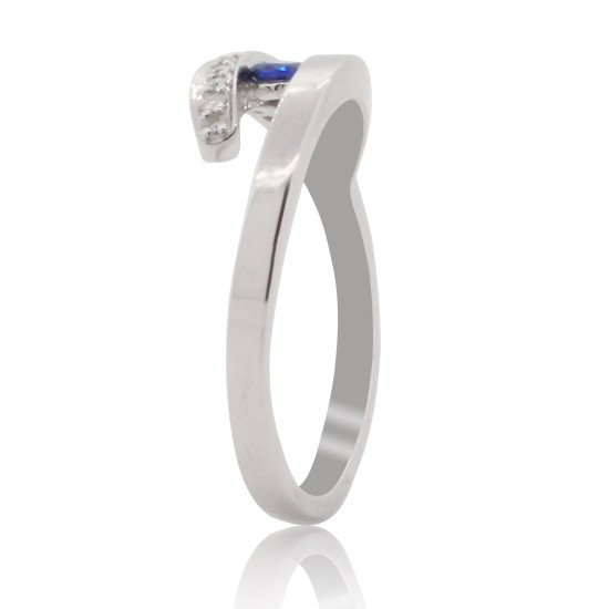 Genuine Sapphire Diamond Right Hand Ring 14Kt White Gold