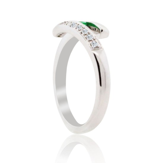 Emerald and Diamond Bypass Ring in 14kt White Gold