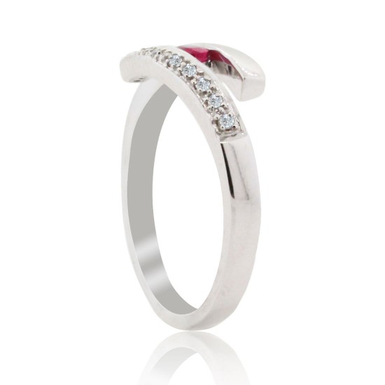 Natural Ruby and Diamond Bypass Ring in 14kt White Gold