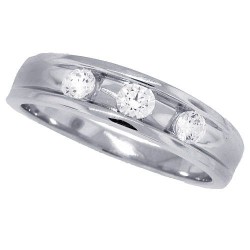 Men's Cubic Zirconia Three Stone Wedding Band Sterling Silver 