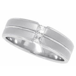 Cubic Zirconia Men's Wedding Band Sterling Silver Princess Cut