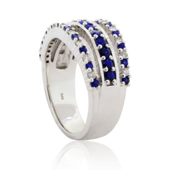 Sapphire and Diamond Right Hand Band 14Kt White Gold