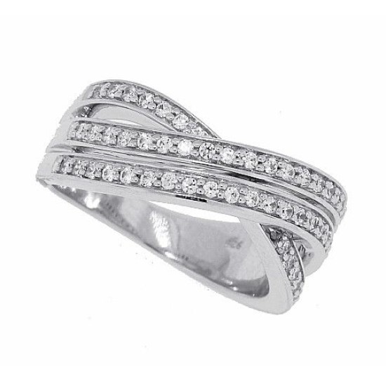 Cubic Zirconia Bypass Band Sterling Silver 