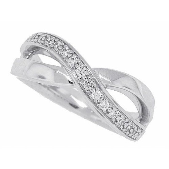 Cubic Zirconia Bypass Fashion Ring Sterling Silver 