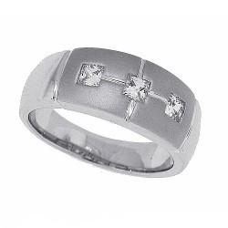 CZ Men's Diamond Wedding Band Sterling Silver Three Stone