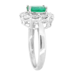 14kt White Gold Emerald and Diamond Halo Engagement Ring