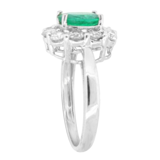 14kt White Gold Emerald and Diamond Halo Engagement Ring