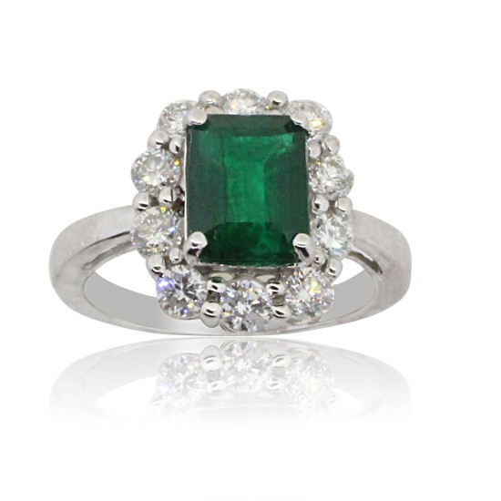 Emerald Cut Genuine Emerald Diamond Engagement Ring 14Kt Gold