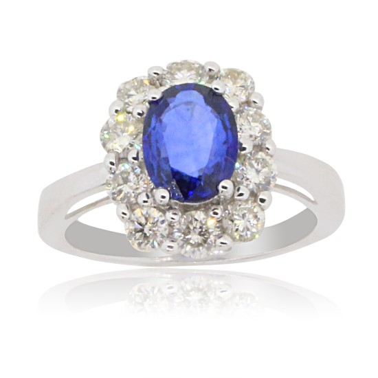 Blue Sapphire Diamond Halo Engagement Ring 10Kt Gold